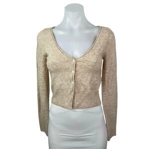 Aritzia Wilfred Beige Wool Cashmere Long Sleeve Button Crop Cardigan Sweater S
